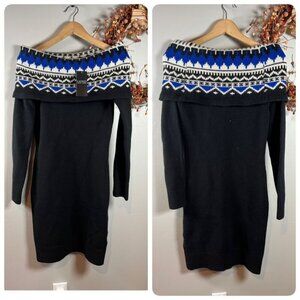 Lauren Ralph Lauren Black Label Fair Isle Off the Shoulder Sweater Dress Small